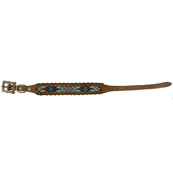 Showman Couture Leather Dog Collar w/ Beaded Inlay
