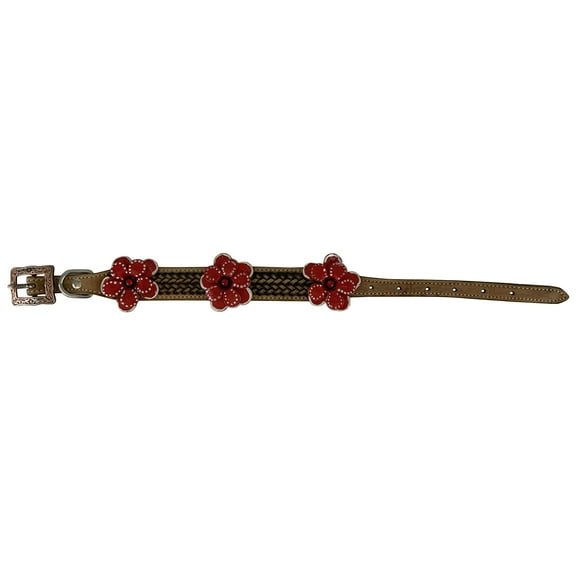 Showman Couture Leather Dog Collar w/ Red 3D Flowers (Large)
