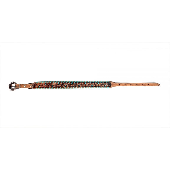 Showman Couture Leather Dog Collar w/ Teal Rawhide Lacing (Large: 19"-24")