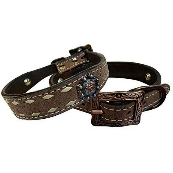 Showman Couture Roughout Leather Dog Collar w/ Buckstitch Trim (Large)