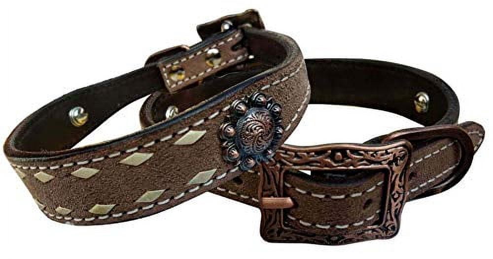 Cheap Dog Roughouts Showman Couture Roughout Leather Dog Collar w/ Buckstitch Trim (Small ...