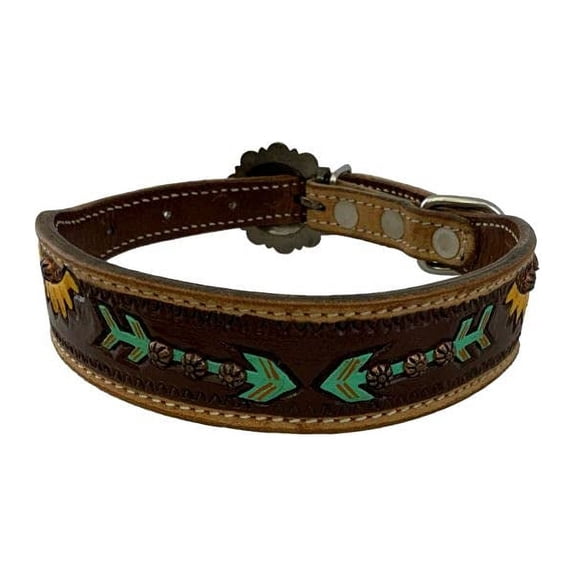Showman Couture Sunflower & Arrow Design Leather Dog Collar (Medium)