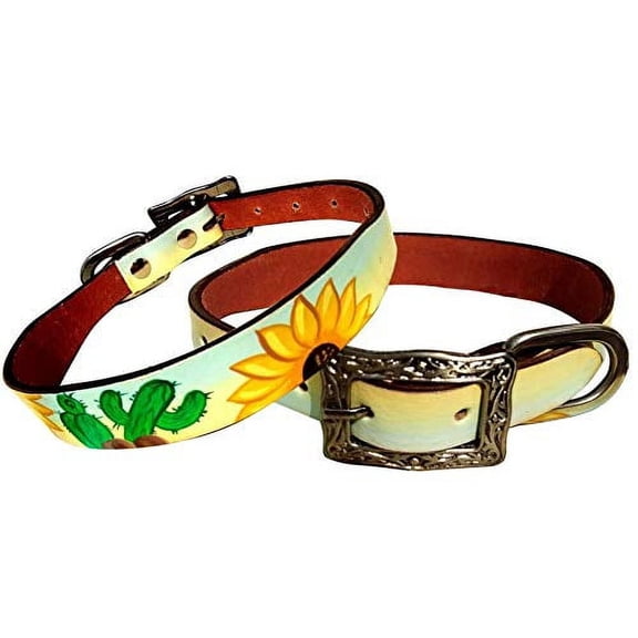 Showman Couture Sunflower & Cactus Overlay Leather Dog Collar (Medium)