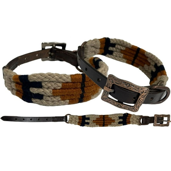 Showman Couture Tan & Black Corded Leather Dog Collar (Medium)