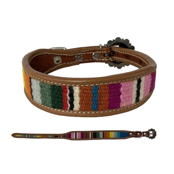 Showman Couture Wool Serape Blanket Leather Dog Collar (Large)