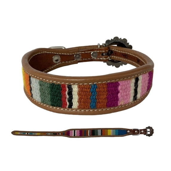 Showman Couture Wool Serape Blanket Leather Dog Collar (Medium)