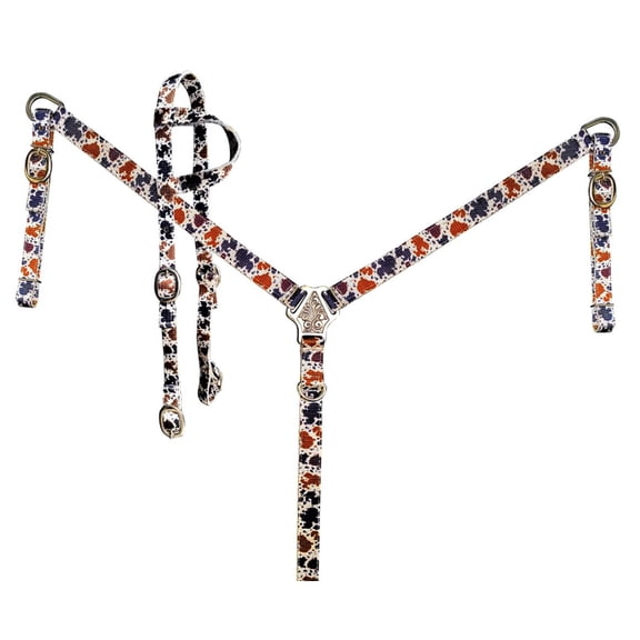 Showman Cow Print Nylon Single Ear Headstall & Breast Collar Set