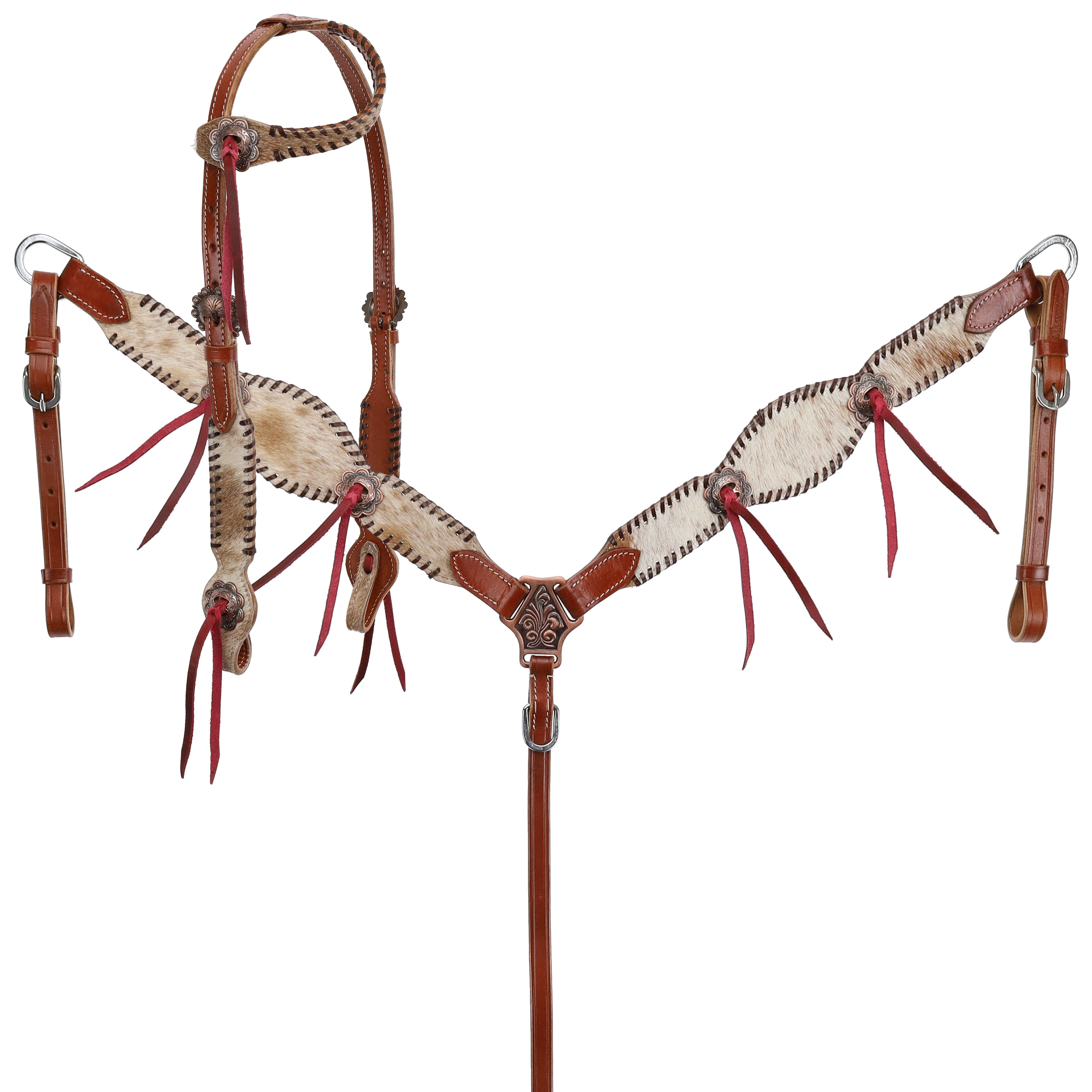 Showman Cowhide Overlay Single Ear Leather Headstall & Breast Collar ...