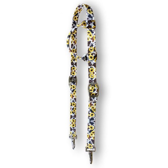 Showman Cowhide & Sunflower Print Nylon Single Ear Headstall