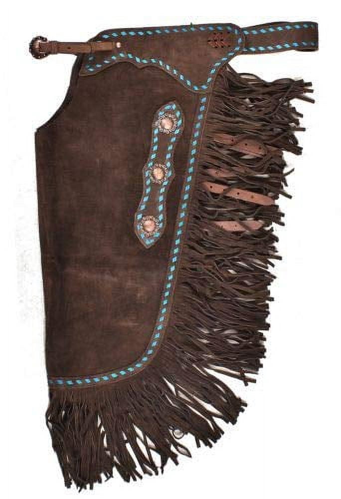 CH-12  Showman ® Chocolate suede chinks with Argentina basket Stamp tooling.