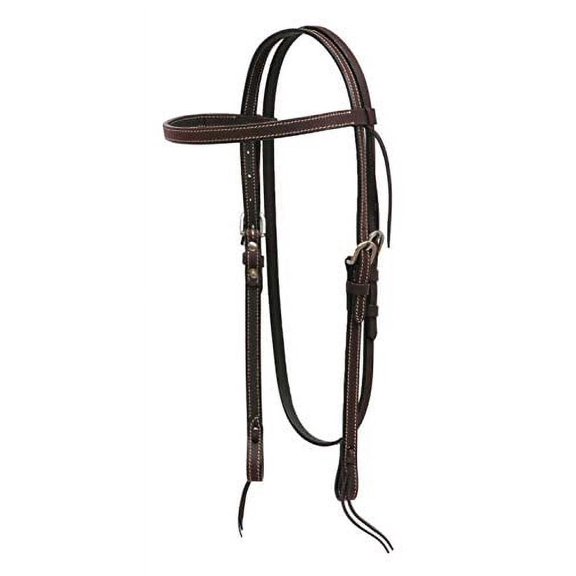 Showman Double Stitched Leather Browband Headstall w/ Tie On Bit Loops