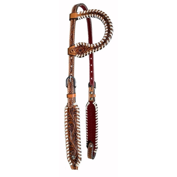 Showman Floral Tooled Single Ear Leather Headstall w/ Rawhide Trim