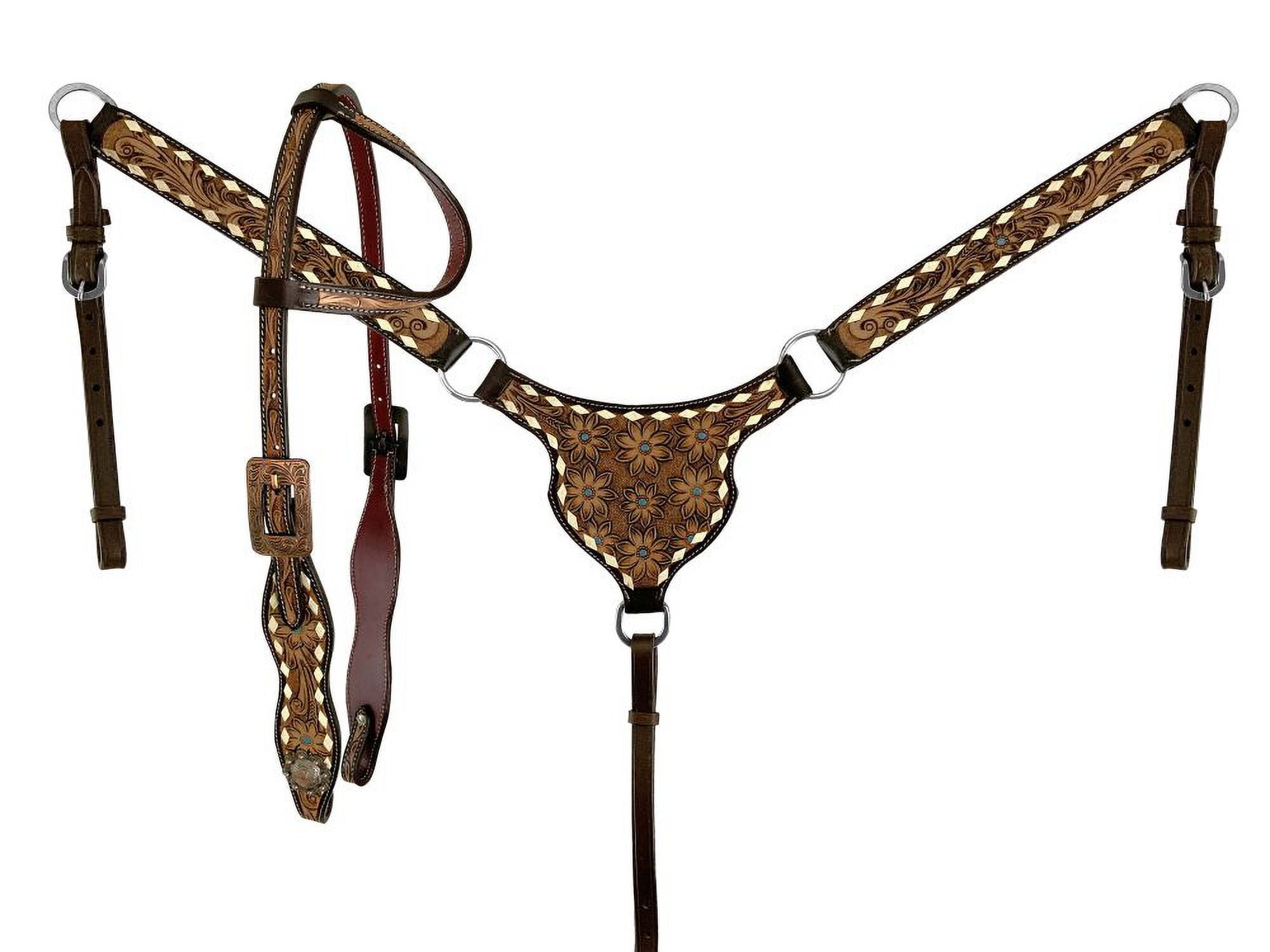 Collier De Poitrail En Cuir Showman Pour Cheval - Motifs Floraux Et Panier Tissé, Neuve, Fabriqué En Inde