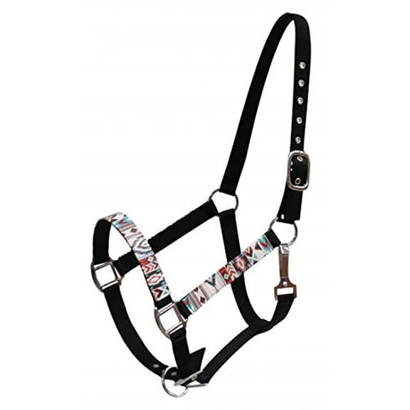 Showman Full Size Black Nylon Horse Halter w/ Multi Color Print Overlay