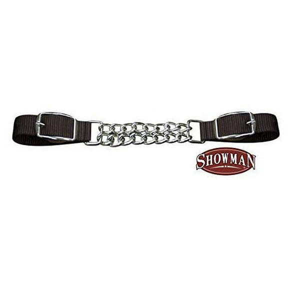 Showman Fully Adjustable Double Chain Nylon Curb Strap (Brown)