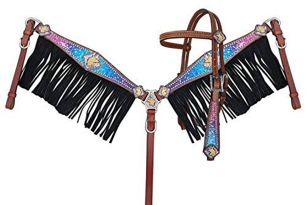 New! Showman ® Rainbow Serape Print Browband Headstall and Breast collar Set with wither strap.