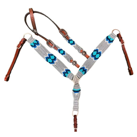Showman Gray & Blue Corded Single Ear Headstall & Breast Collar Set