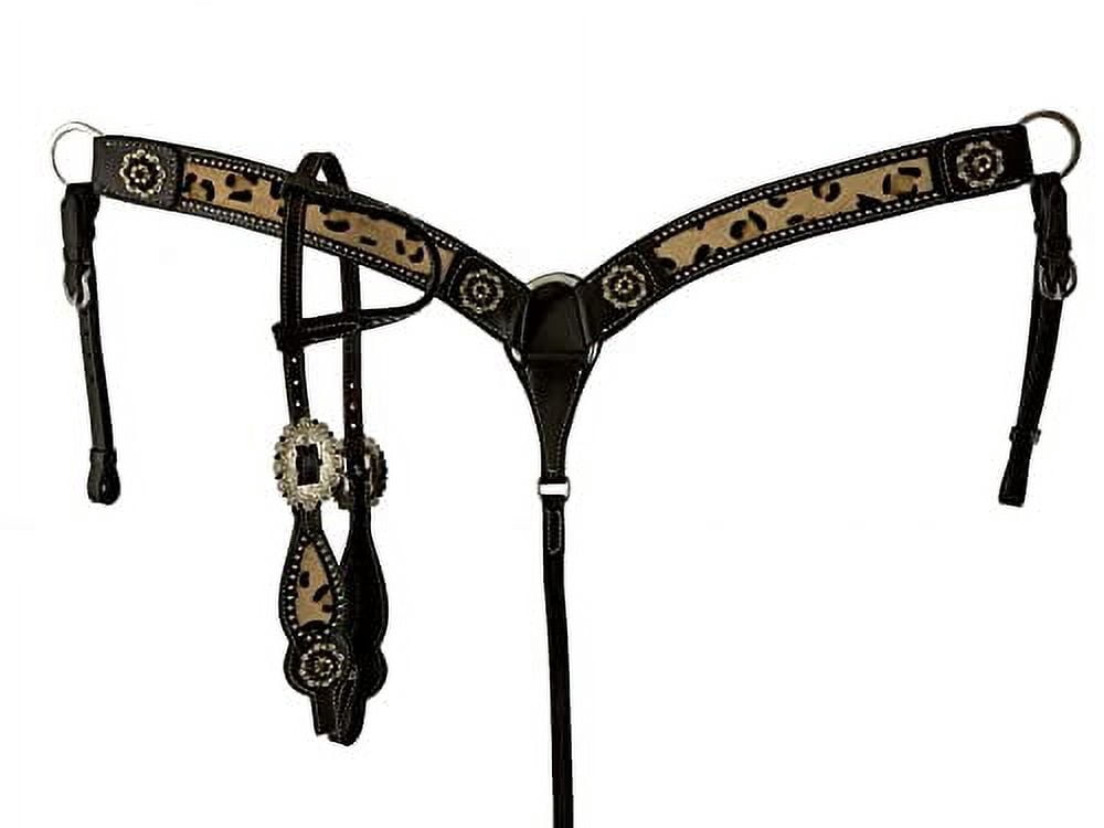 New! Showman ® Medium oil one ear leather headstall and breast collar set main image 1