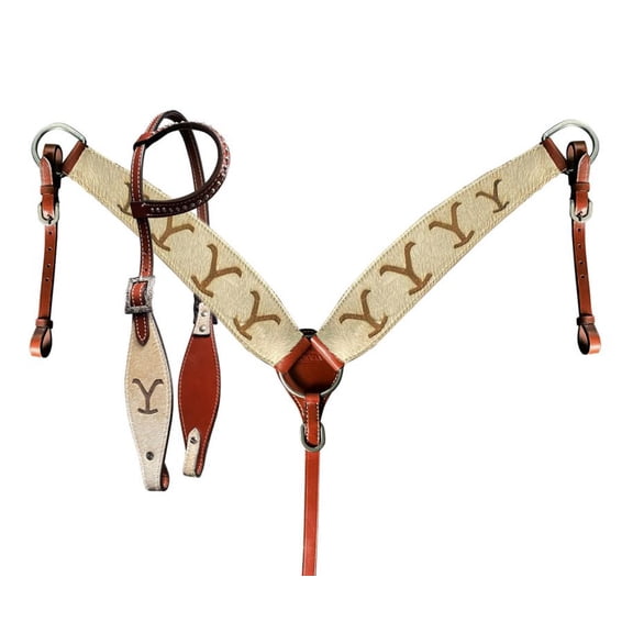 Showman Hair-On Cowhide Leather "Y" Branded Headstall & Breast Collar Set
