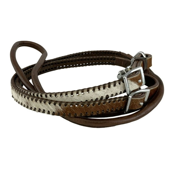 Showman Hair-on Cowhide Leather Roping Reins w/ Whipstitch