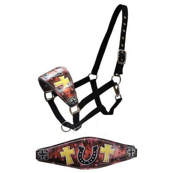 Showman Hand Painted Horse Shoe & Cross Design Bronc Halter