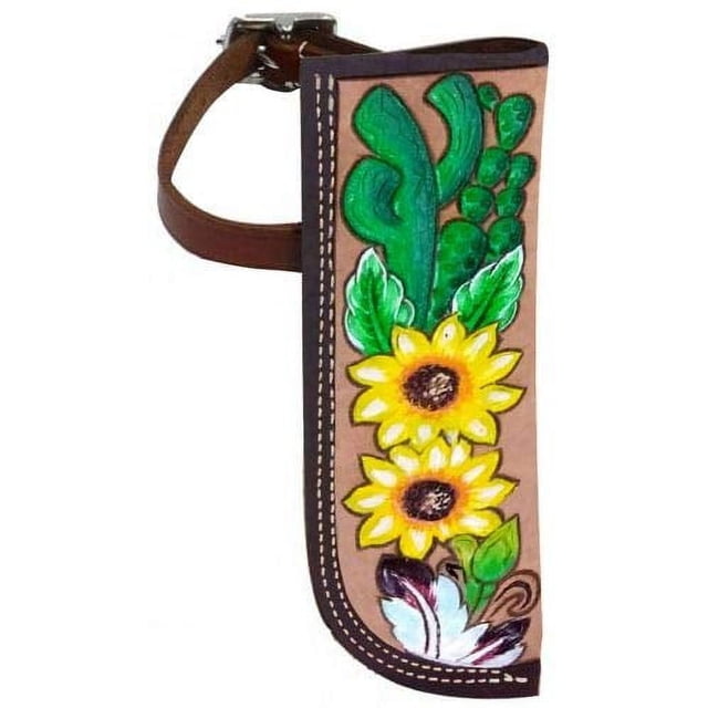 Showman Painted Sunflower Leather Pulling Collar For Horses - Stainless Steel Hardware, Tooled Design