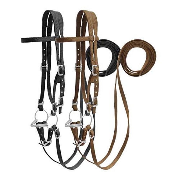 Showman Horse Size Nylon Headstall w/ Snaffle Bit (Black)