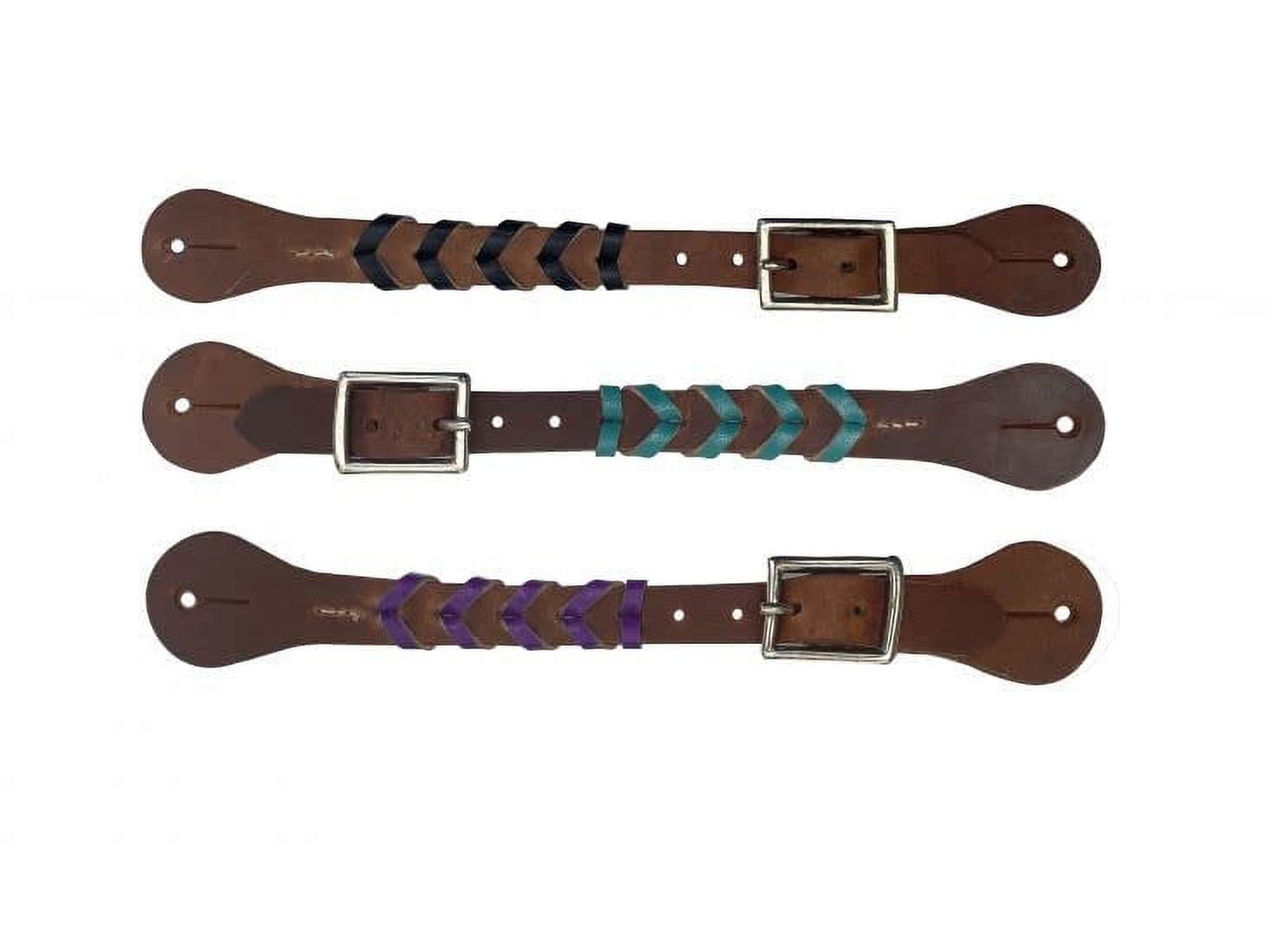Showman Ladies Blue Flower & Cheetah Leather Spur Straps - Engraved Vintage Buckles, Sold In Pairs