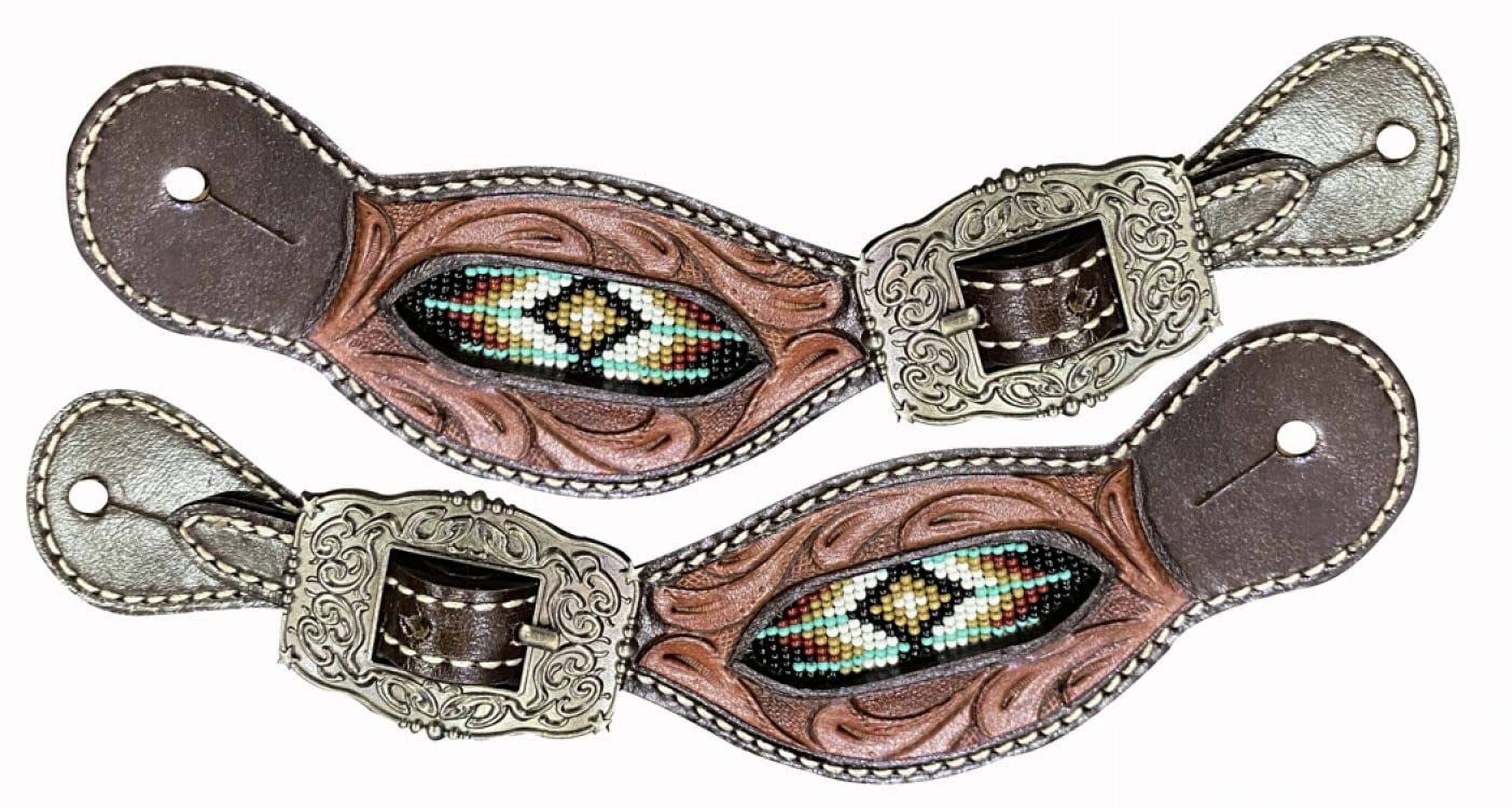 Showman Youth Crystal Rhinestone Tooled Leather Spur Straps - Pink & Teal Options For Young Riders
