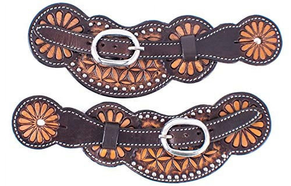 New! Showman Ladies spur strap with acorn tooling accented with blue crystal rhinestones main image 1