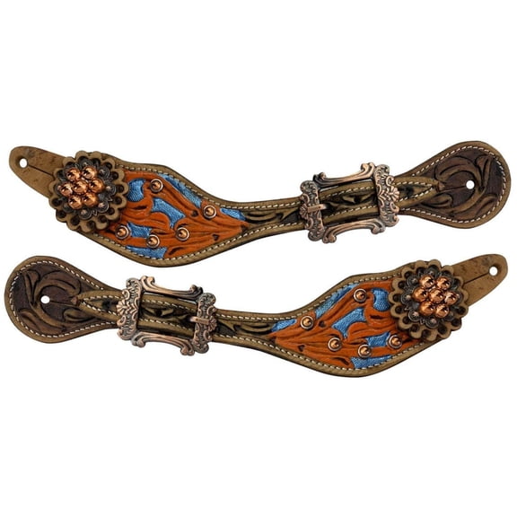 Showman Ladies Hand Painted Floral Stamped Leather Spur Straps