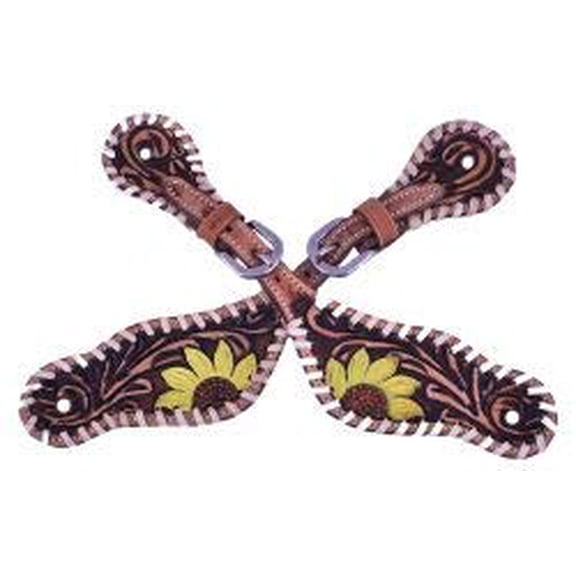 Showman Ladies Hand Painted Sunflower Design Spur Straps