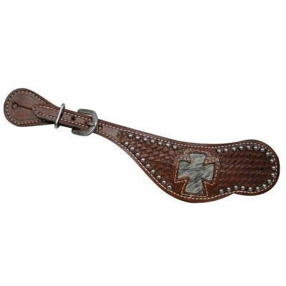 Showman Ladies Leather Spur Straps w/ Hair on Cowhide Inlay Cross Design