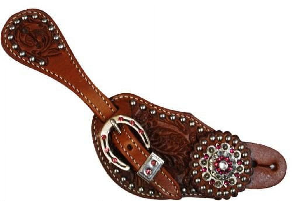 NEW! Showman Pink and Teal Beaded Ladies Spur Straps with bling conchos main image 1