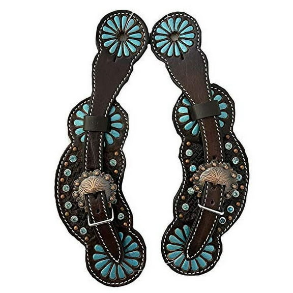 Showman Ladies Metallic Turquoise Painted Leather Spur Straps