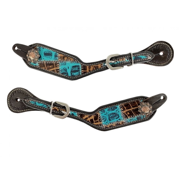 Showman Ladies Teal Gator Patchwork Leather Spur Straps