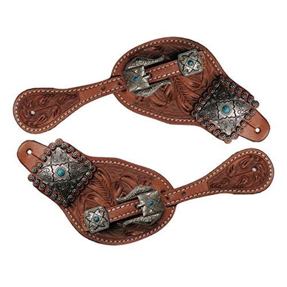 Showman Ladies Tooled Leather Spur Straps w/ Vintage Conchos and Buckles