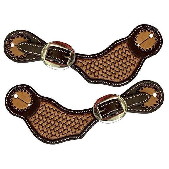 Showman Ladies Two-Tone Argentina Cow Leather Basket Stamped Spur Straps