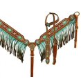 thumbnail image 1 of Showman Leather Bridle & Breast Collar Set w/ Beaded Cross Design & Fringe (Teal), 1 of 1