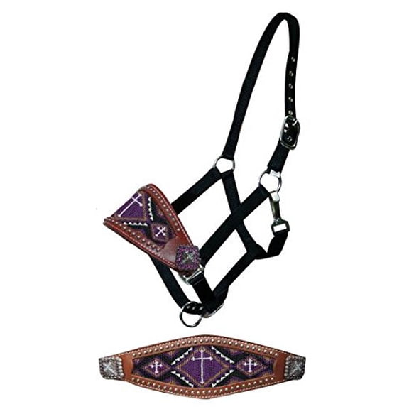 Showman Leather Bronc Halter w/ Beaded Cross Design