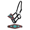 thumbnail image 1 of Showman Leather Bronc Halter w/ Beaded Cross Design (Teal), 1 of 1