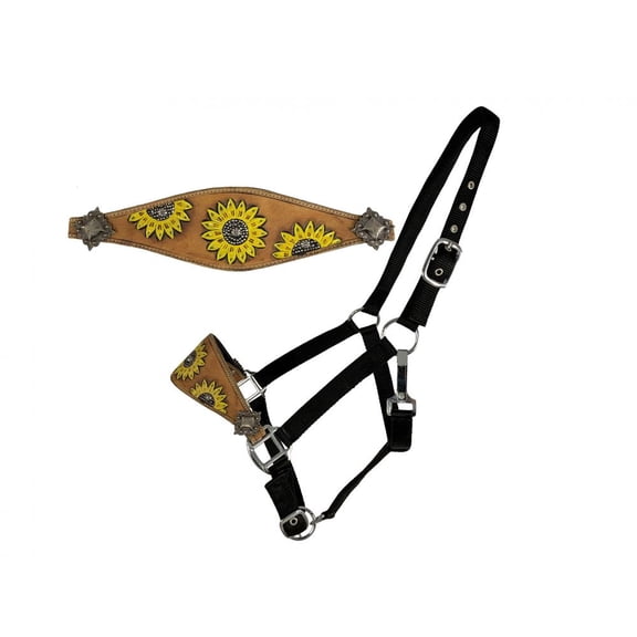 Showman Leather Bronc Halter w/ Hand Painted Sunflower Design