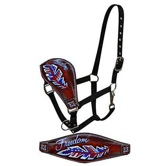 Showman Leather Bronc Halter w/ Painted "Freedom" Feather Design