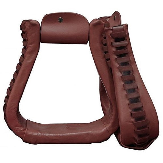 Showman Leather Covered Western Stirrups (Medium Brown)