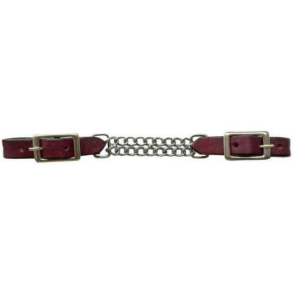 Showman Leather Curb Strap w/ Double Chain (Burgundy)