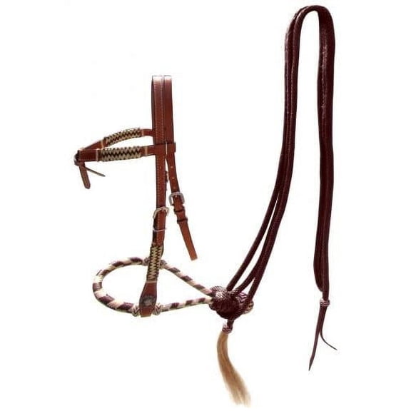 Showman Leather Futurity Knot Headstall w/ Rawhide Braided Bosal & Mecate Reins