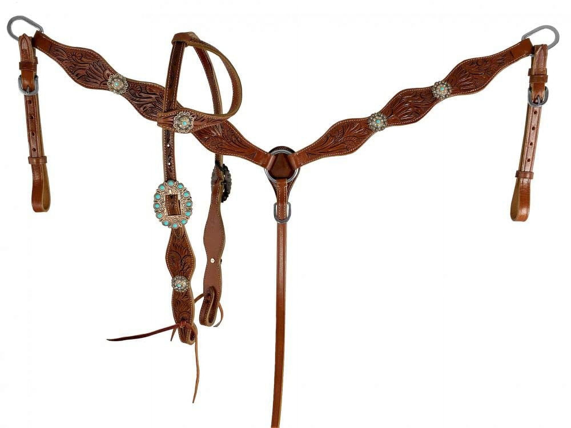 NEW! Showman double stitched leather wide browband headstall and breast collar set with floral tooling