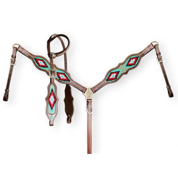 Showman Leather Headstall & Breast Collar Set w/ Wool Blanket Inlay & Scalloped Edges
