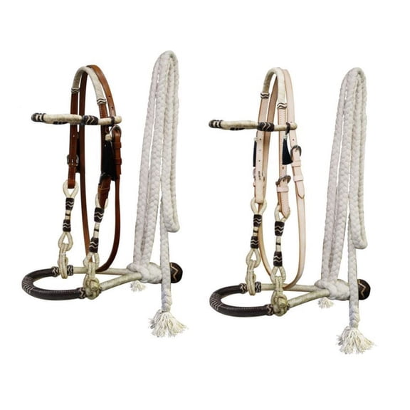 Showman Leather Headstall Rawhide Show Bosal w/ Cotton Mecate Reins (Light Leather)