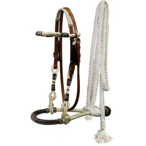 Showman Leather Headstall Rawhide Show Bosal w/ Cotton Mecate Reins